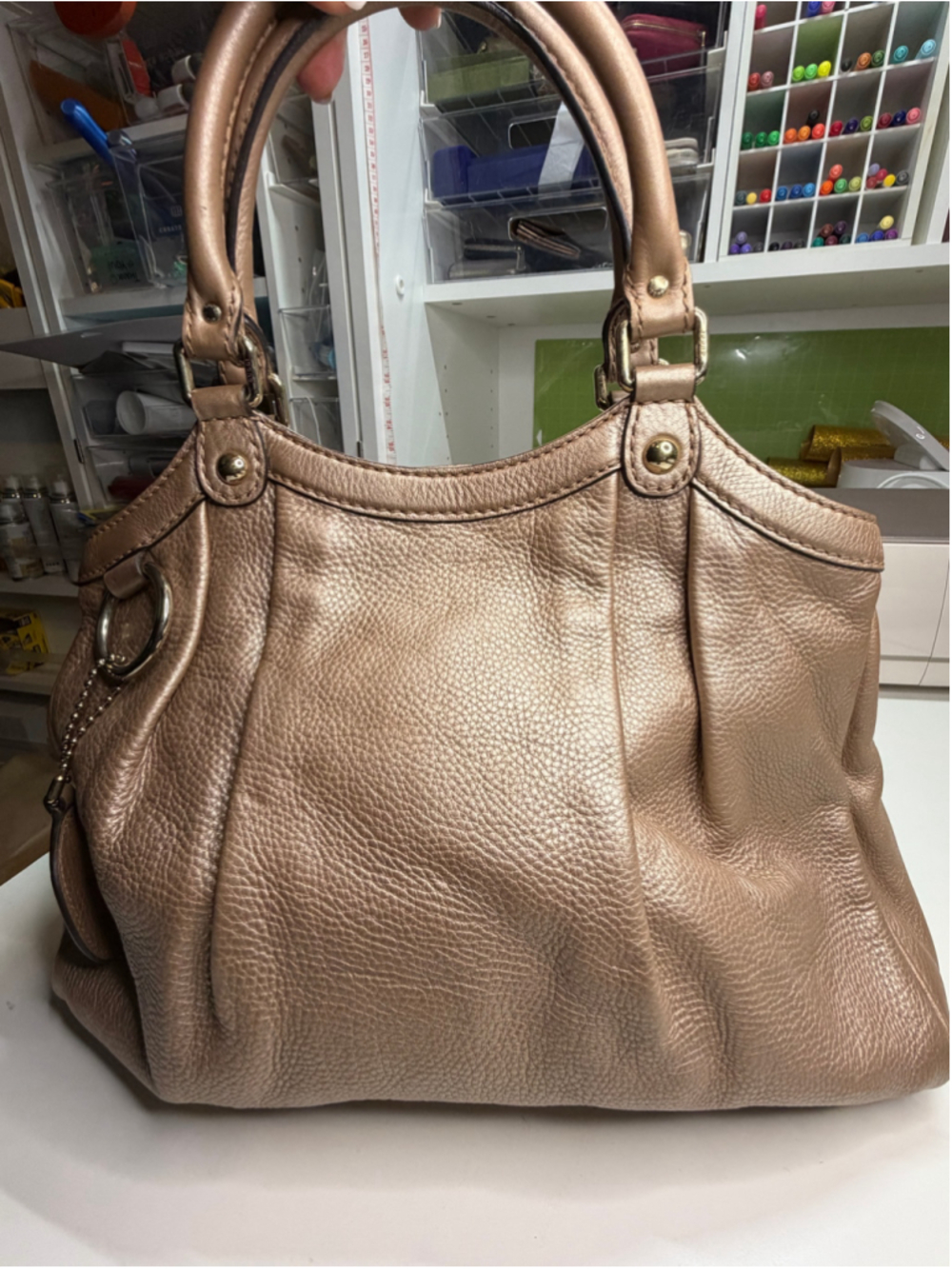 Women's Gucci Leather Satchel Handbag One Size Gold